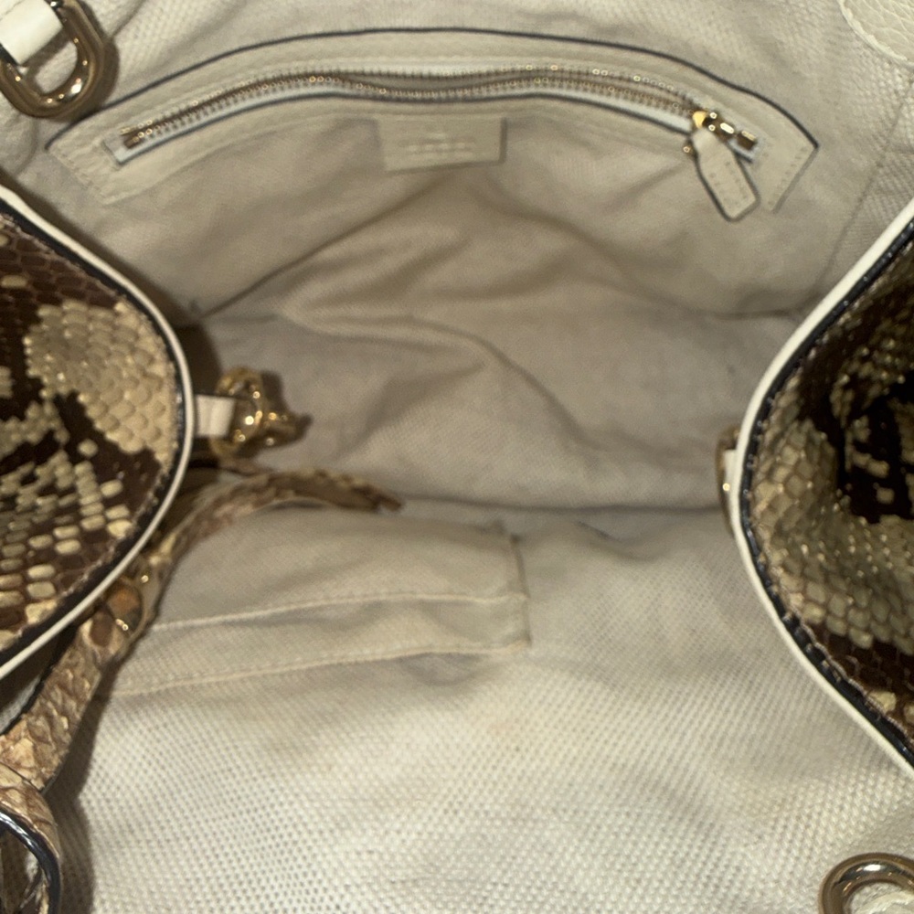 Gucci Python-Print Top Handle Satchel in Tan and … - image 8